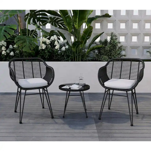 3 Pieces Outdoor Rattan Chair Conversation Sets with Glass Top Table