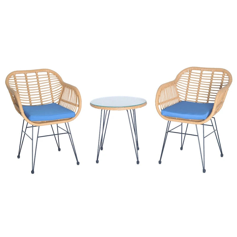 Set di 3 poltrone da conversazione in rattan da esterno con tavolo in vetro