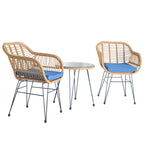 Set di 3 poltrone da conversazione in rattan da esterno con tavolo in vetro