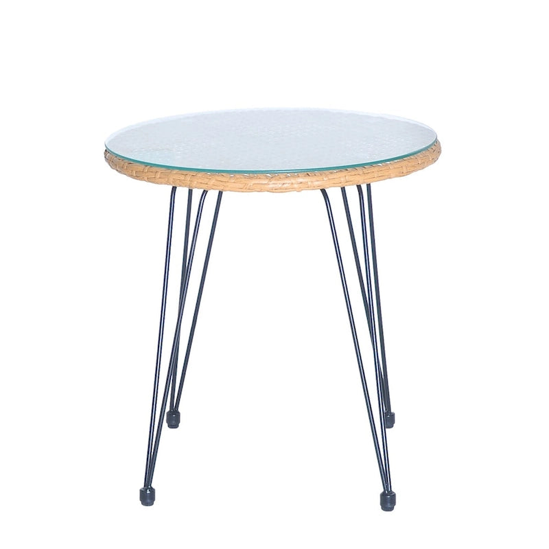 Set di 3 poltrone da conversazione in rattan da esterno con tavolo in vetro