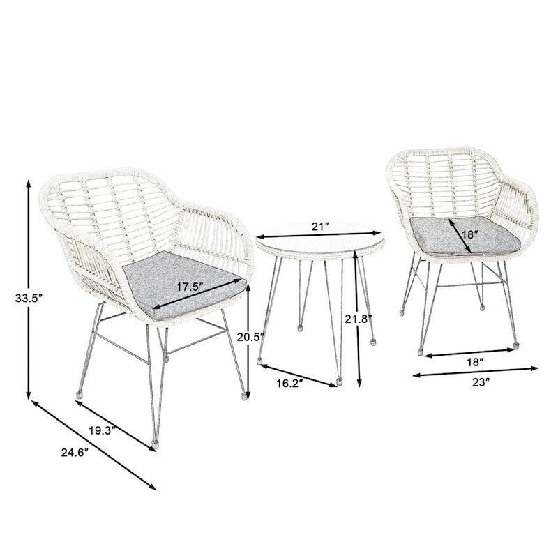 Set di 3 poltrone da conversazione in rattan da esterno con tavolo in vetro