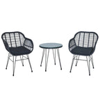 Set di 3 poltrone da conversazione in rattan da esterno con tavolo in vetro