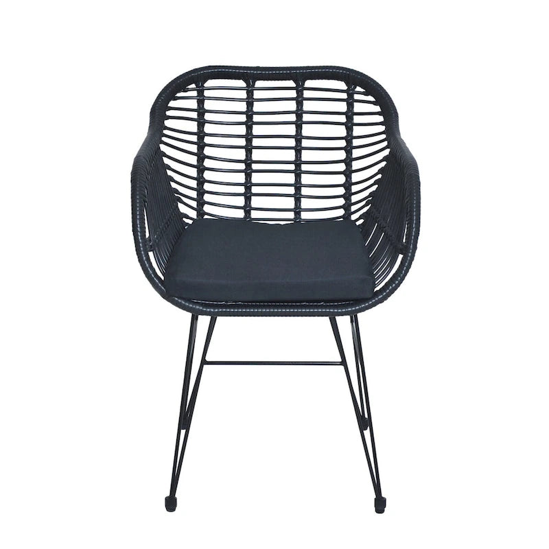Set di 3 poltrone da conversazione in rattan da esterno con tavolo in vetro