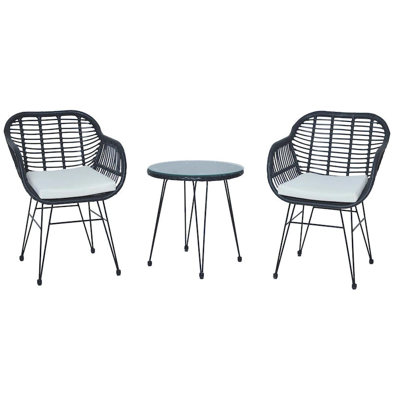 Set di 3 poltrone da conversazione in rattan da esterno con tavolo in vetro