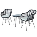 Set di 3 poltrone da conversazione in rattan da esterno con tavolo in vetro