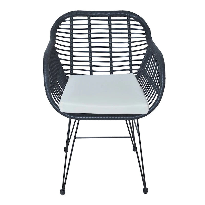 Set di 3 poltrone da conversazione in rattan da esterno con tavolo in vetro