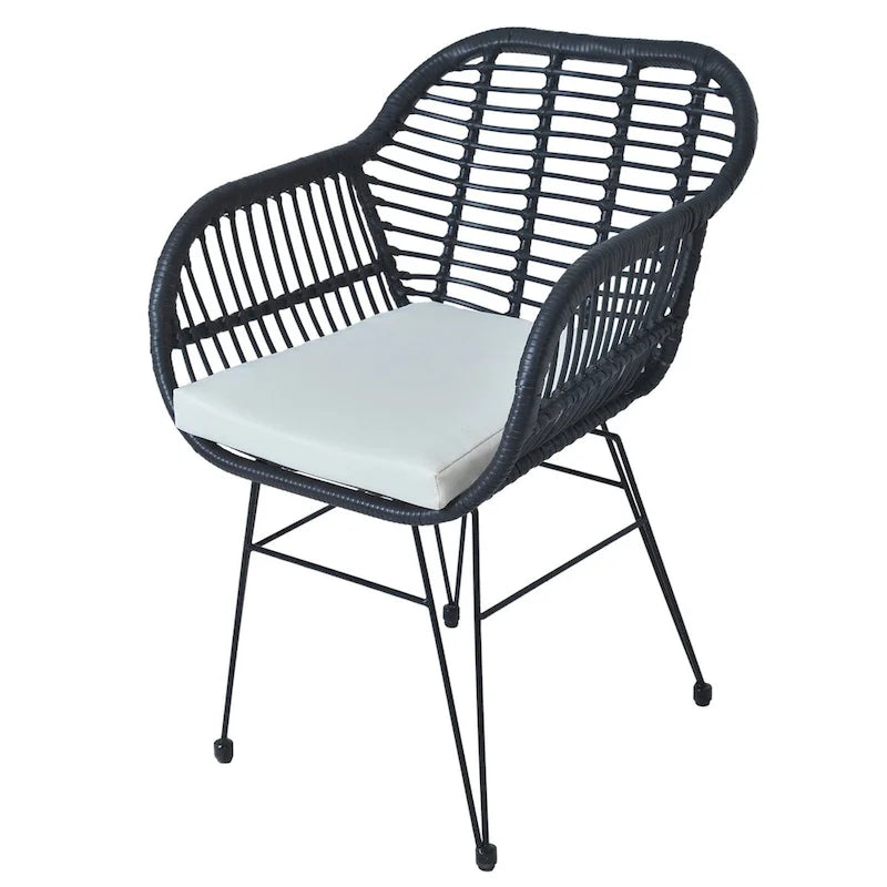 Set di 3 poltrone da conversazione in rattan da esterno con tavolo in vetro