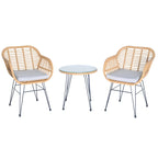 Set di 3 poltrone da conversazione in rattan da esterno con tavolo in vetro