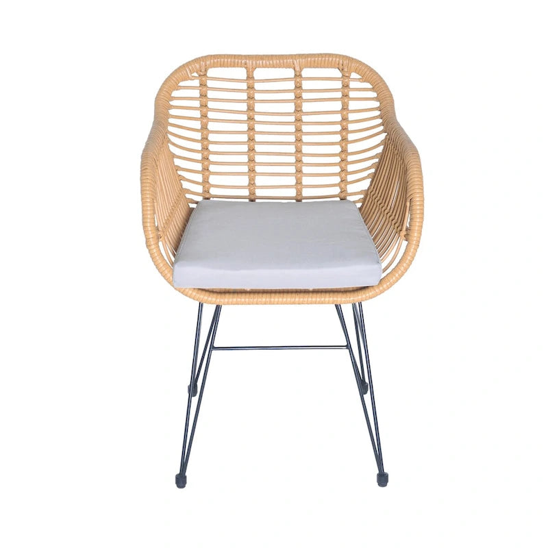 Set di 3 poltrone da conversazione in rattan da esterno con tavolo in vetro