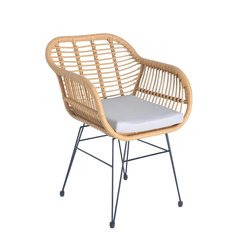 Set di 3 poltrone da conversazione in rattan da esterno con tavolo in vetro