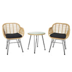 Set di 3 poltrone da conversazione in rattan da esterno con tavolo in vetro