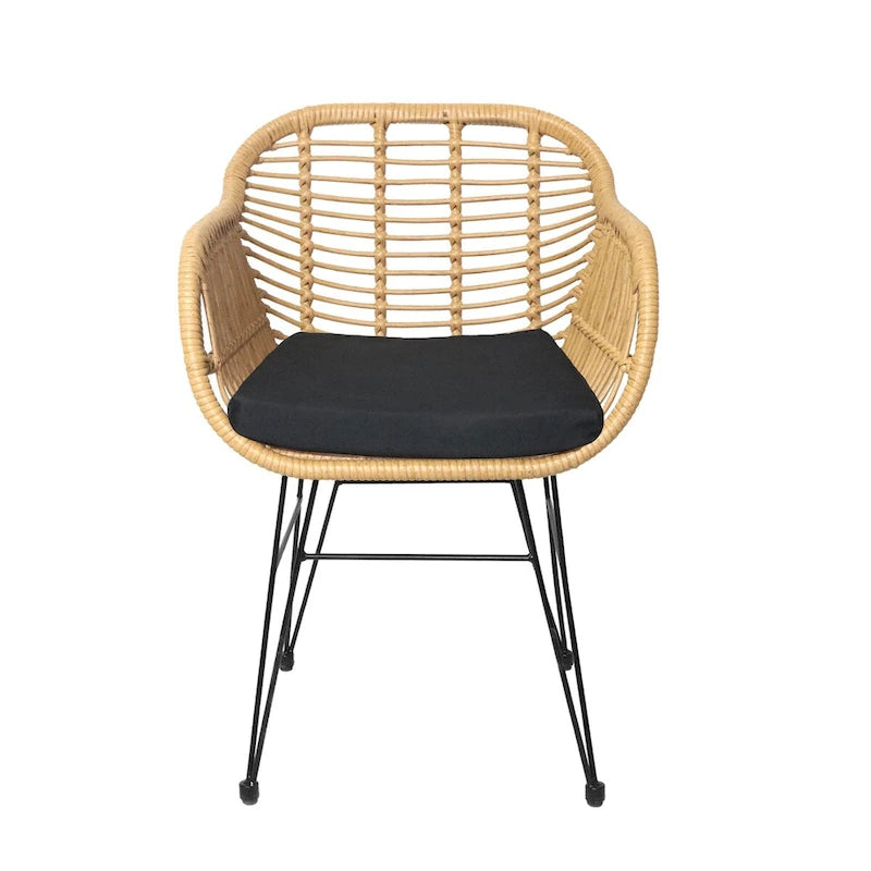 Set di 3 poltrone da conversazione in rattan da esterno con tavolo in vetro