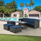 5 Pieces PE Wicker Outdoor Sectional Sofa Set with Lift-Top Coffee Table