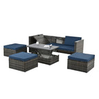 Ensemble de canapé d'angle d'extérieur 5 pièces en rotin synthétique avec table basse relevable