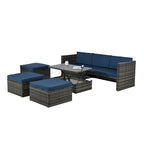 Ensemble de canapé d'angle d'extérieur 5 pièces en rotin synthétique avec table basse relevable