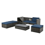 Ensemble de canapé d'angle d'extérieur 5 pièces en rotin synthétique avec table basse relevable