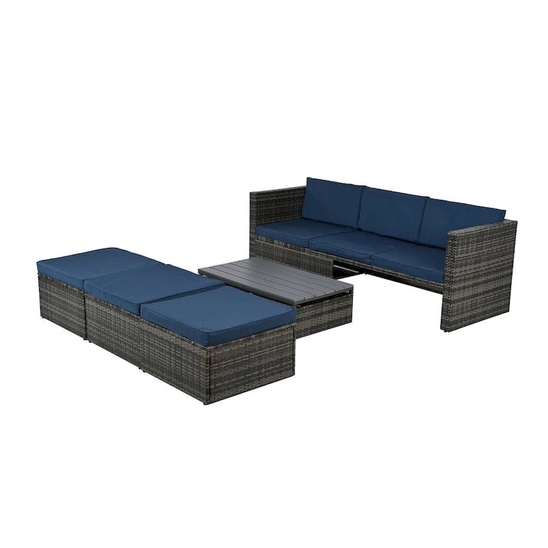 Ensemble de canapé d'angle d'extérieur 5 pièces en rotin synthétique avec table basse relevable