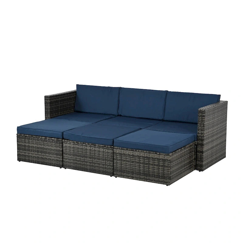 Ensemble de canapé d'angle d'extérieur 5 pièces en rotin synthétique avec table basse relevable