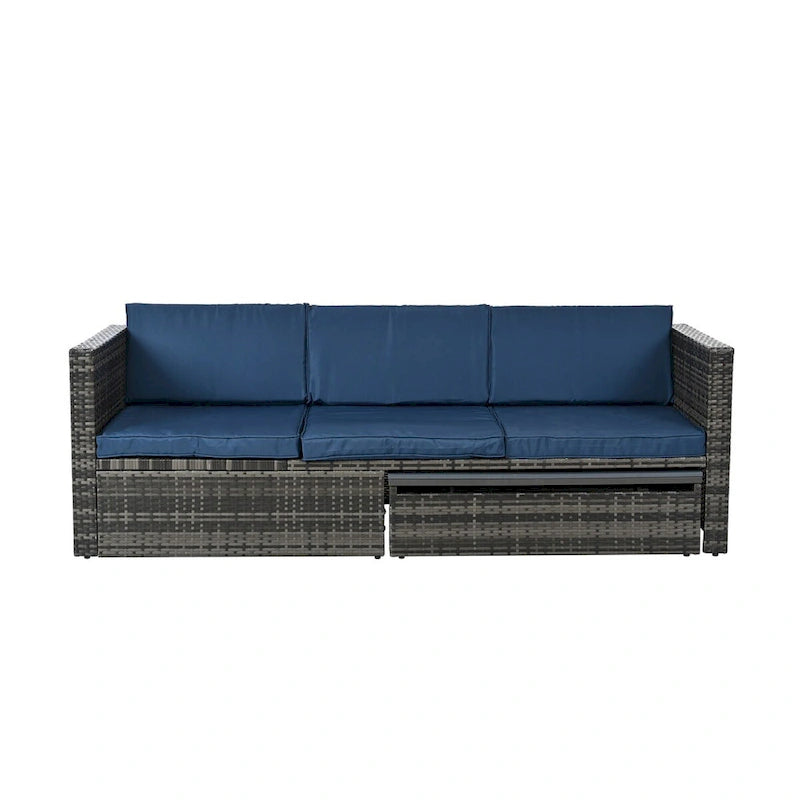 Ensemble de canapé d'angle d'extérieur 5 pièces en rotin synthétique avec table basse relevable