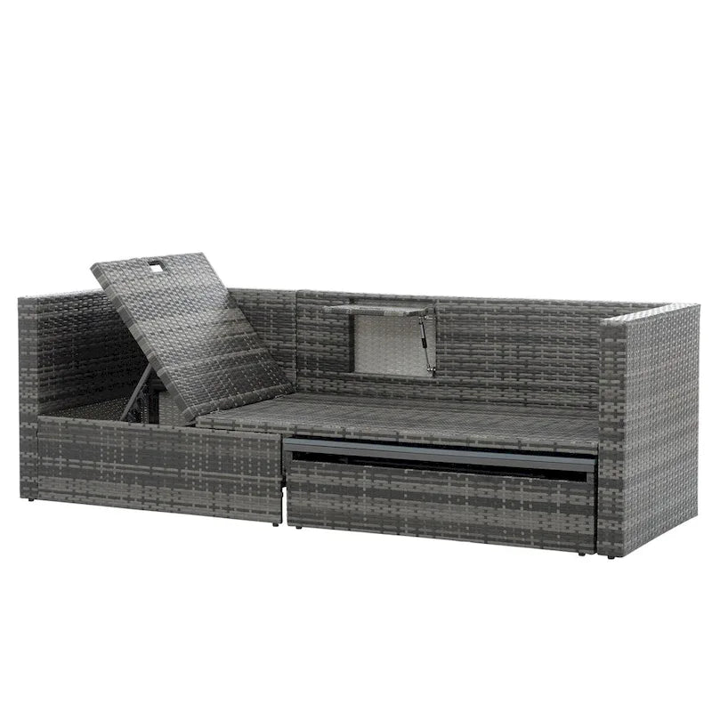 Ensemble de canapé d'angle d'extérieur 5 pièces en rotin synthétique avec table basse relevable