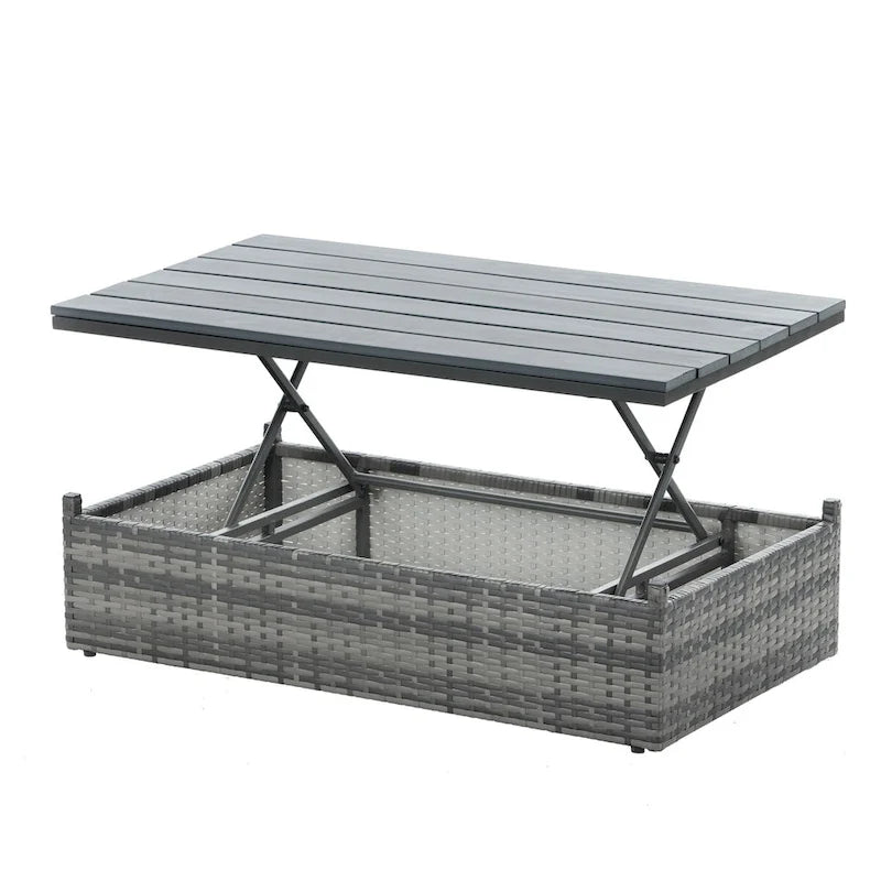 Ensemble de canapé d'angle d'extérieur 5 pièces en rotin synthétique avec table basse relevable