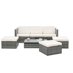Ensemble de canapé d'angle d'extérieur 5 pièces en rotin synthétique avec table basse relevable