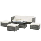Ensemble de canapé d'angle d'extérieur 5 pièces en rotin synthétique avec table basse relevable