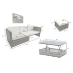 Ensemble de canapé d'angle d'extérieur 5 pièces en rotin synthétique avec table basse relevable