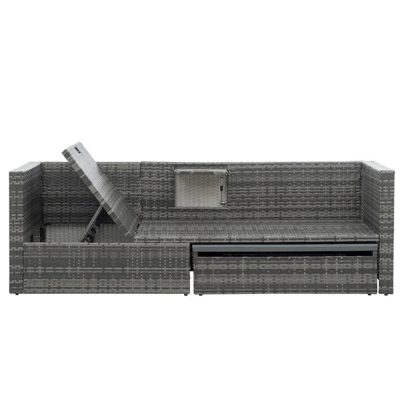 Ensemble de canapé d'angle d'extérieur 5 pièces en rotin synthétique avec table basse relevable