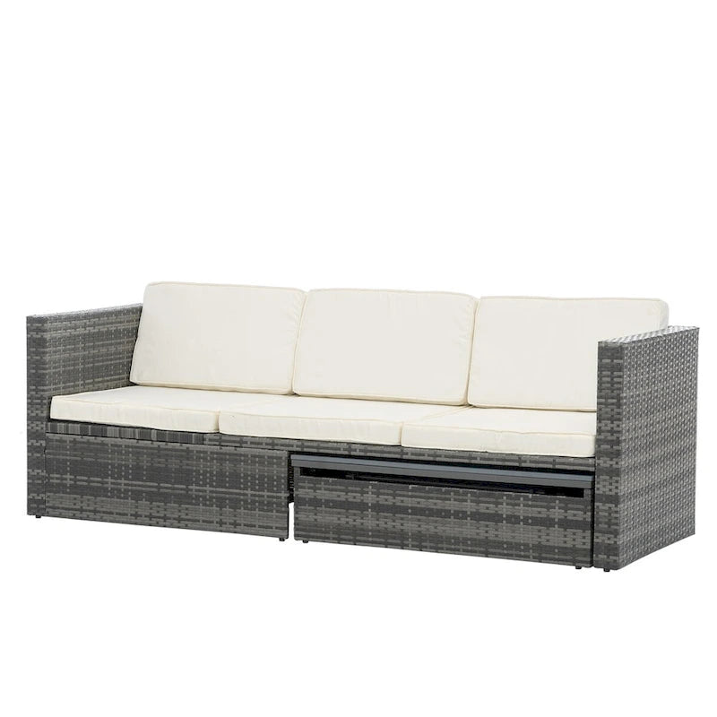 Ensemble de canapé d'angle d'extérieur 5 pièces en rotin synthétique avec table basse relevable