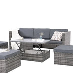 Ensemble de canapé d'angle d'extérieur 5 pièces en rotin synthétique avec table basse relevable