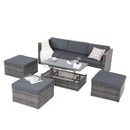 Ensemble de canapé d'angle d'extérieur 5 pièces en rotin synthétique avec table basse relevable