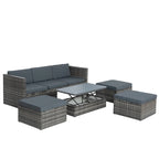 Ensemble de canapé d'angle d'extérieur 5 pièces en rotin synthétique avec table basse relevable