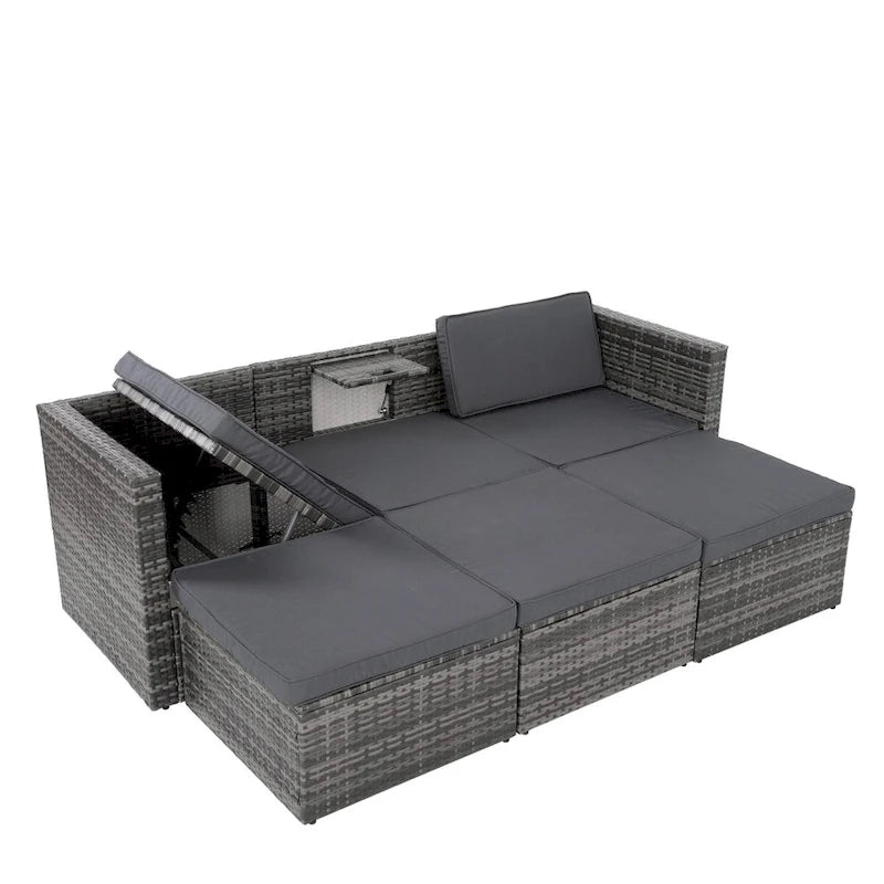 Ensemble de canapé d'angle d'extérieur 5 pièces en rotin synthétique avec table basse relevable