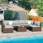 Patio Watcher Morden Set 7 Pezzi Sezionale in Rattan Wicker da Esterno Adatto per il Giardino