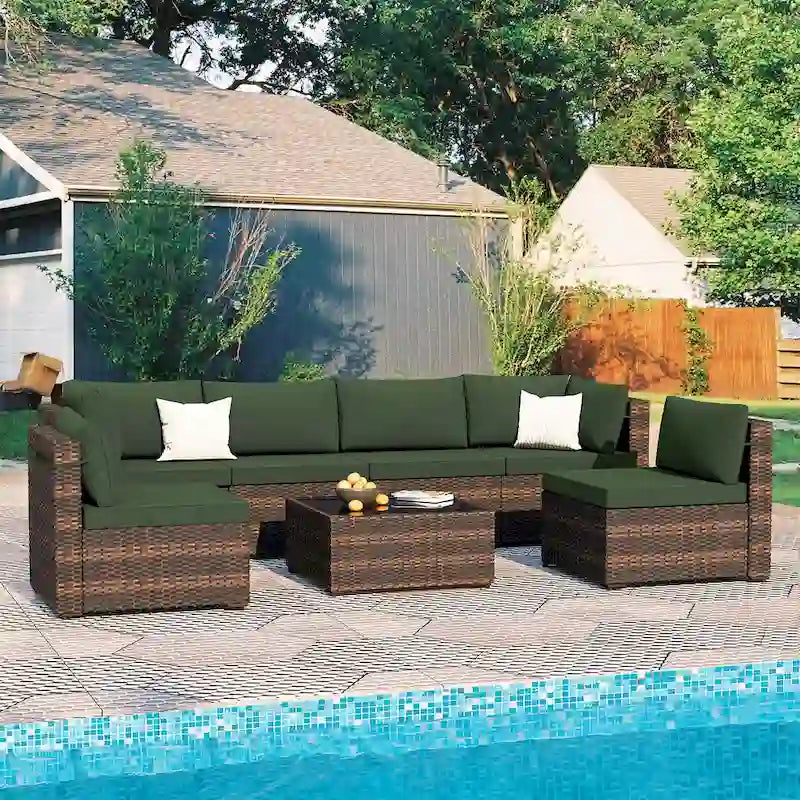 Patio Watcher Morden Set 7 Pezzi Sezionale in Rattan Wicker da Esterno Adatto per il Giardino