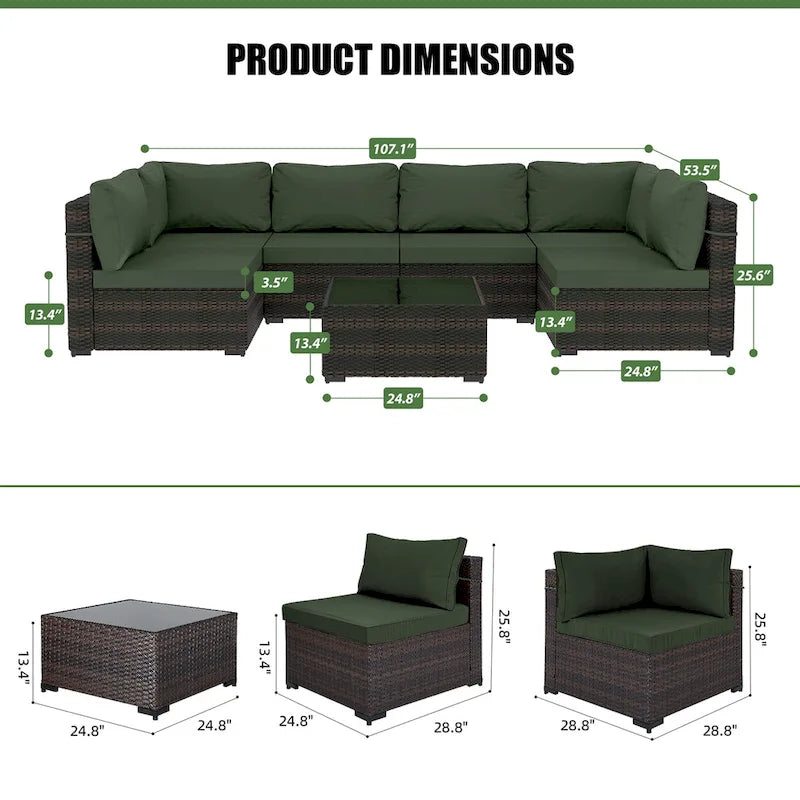 Patio Watcher Morden Set 7 Pezzi Sezionale in Rattan Wicker da Esterno Adatto per il Giardino