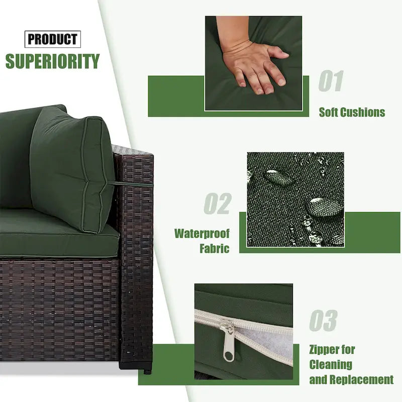 Patio Watcher Morden Set 7 Pezzi Sezionale in Rattan Wicker da Esterno Adatto per il Giardino