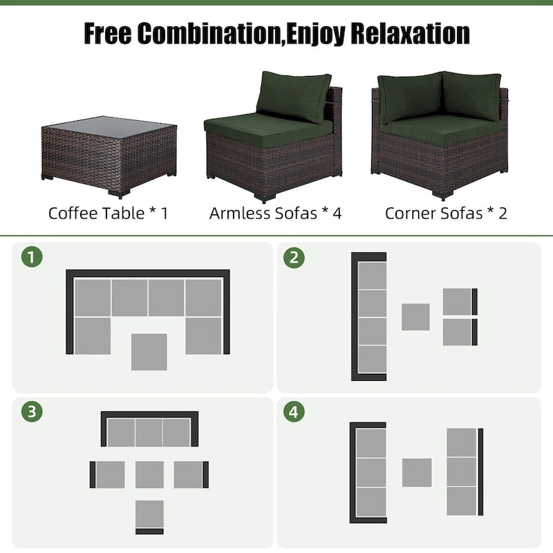 Patio Watcher Morden Set 7 Pezzi Sezionale in Rattan Wicker da Esterno Adatto per il Giardino