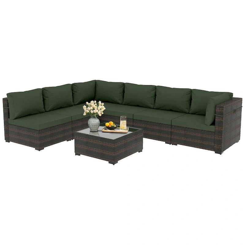 Patio Watcher Morden Set 7 Pezzi Sezionale in Rattan Wicker da Esterno Adatto per il Giardino