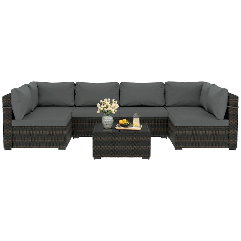 Patio Watcher Morden Set 7 Pezzi Sezionale in Rattan Wicker da Esterno Adatto per il Giardino