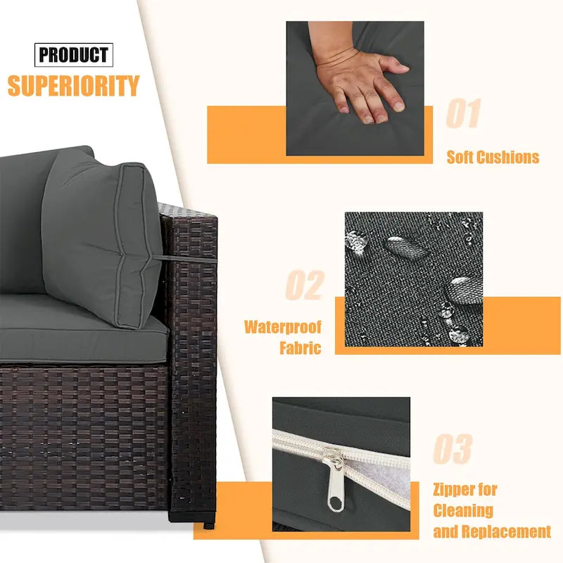 Patio Watcher Morden Set 7 Pezzi Sezionale in Rattan Wicker da Esterno Adatto per il Giardino