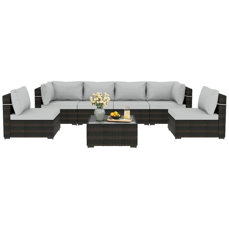 Patio Watcher Morden Set 7 Pezzi Sezionale in Rattan Wicker da Esterno Adatto per il Giardino