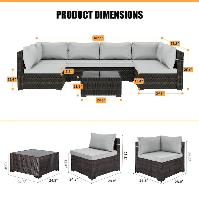 Patio Watcher Morden Set 7 Pezzi Sezionale in Rattan Wicker da Esterno Adatto per il Giardino