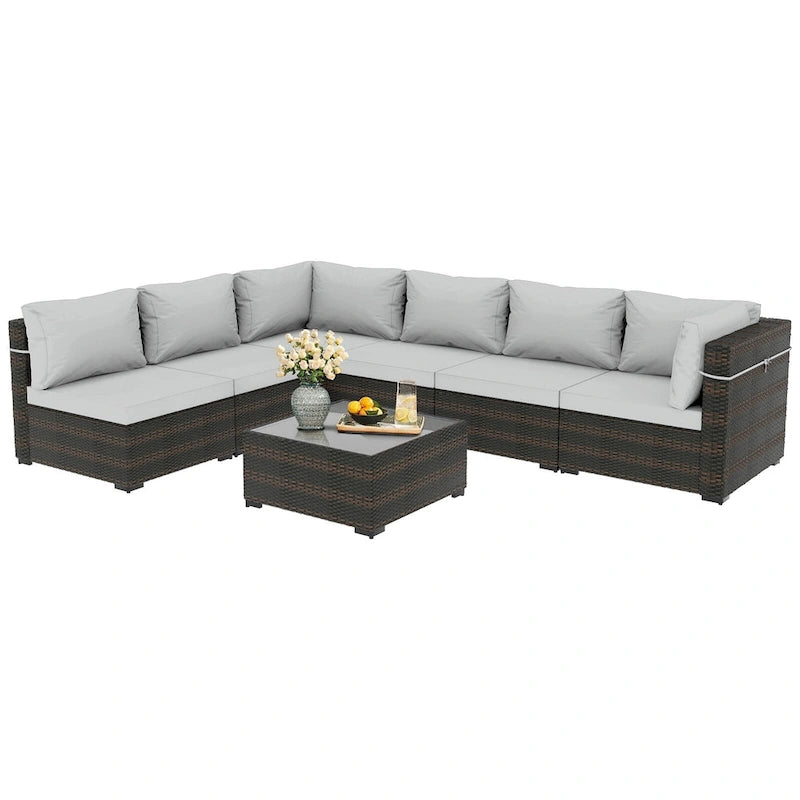 Patio Watcher Morden Set 7 Pezzi Sezionale in Rattan Wicker da Esterno Adatto per il Giardino