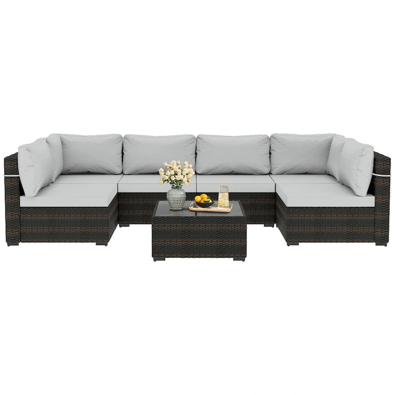 Patio Watcher Morden Set 7 Pezzi Sezionale in Rattan Wicker da Esterno Adatto per il Giardino