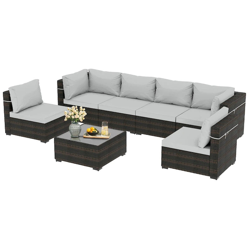 Patio Watcher Morden Set 7 Pezzi Sezionale in Rattan Wicker da Esterno Adatto per il Giardino