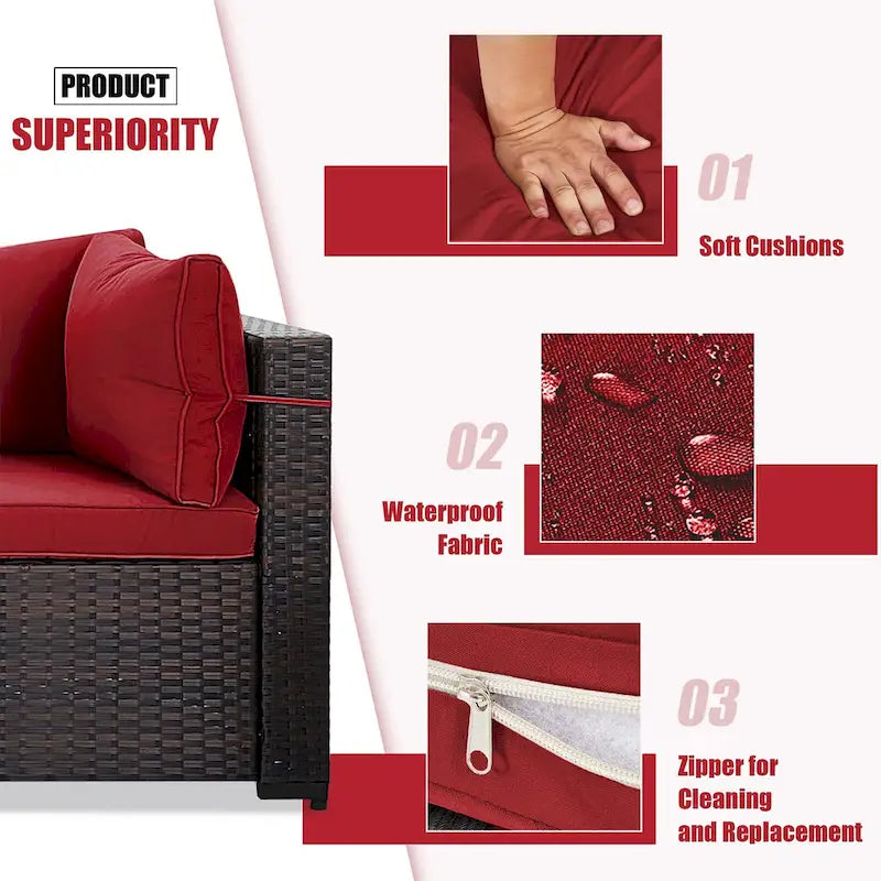 Patio Watcher Morden Set 7 Pezzi Sezionale in Rattan Wicker da Esterno Adatto per il Giardino