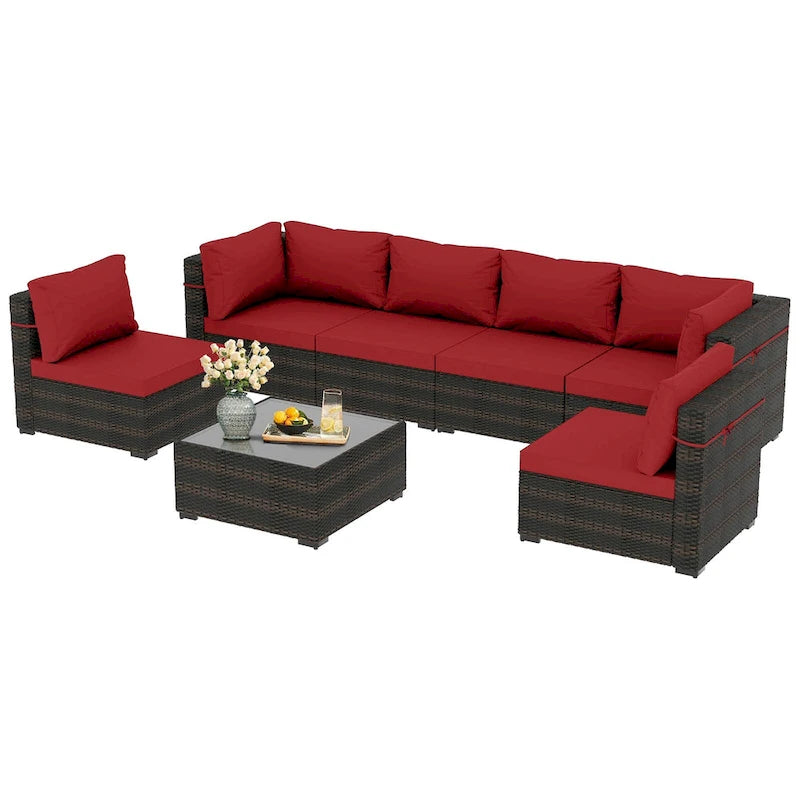 Patio Watcher Morden Set 7 Pezzi Sezionale in Rattan Wicker da Esterno Adatto per il Giardino