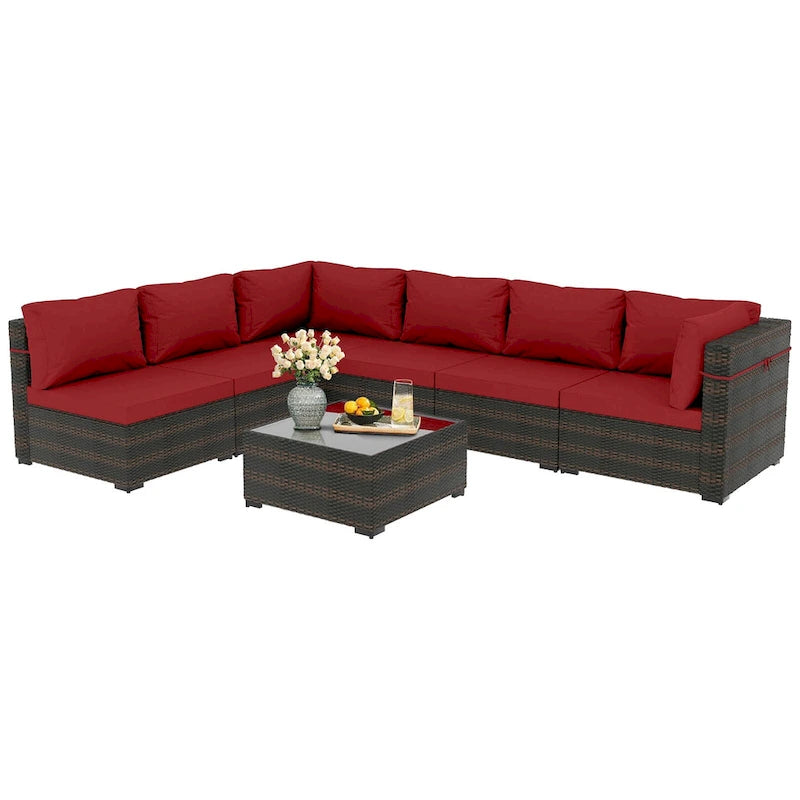 Patio Watcher Morden Set 7 Pezzi Sezionale in Rattan Wicker da Esterno Adatto per il Giardino